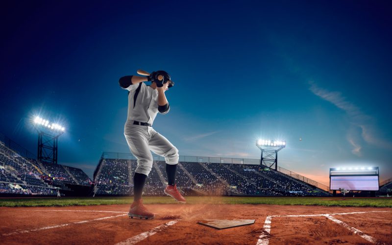 baseball player up to bat in big stadium