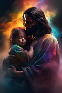 Jesus holding a little girl